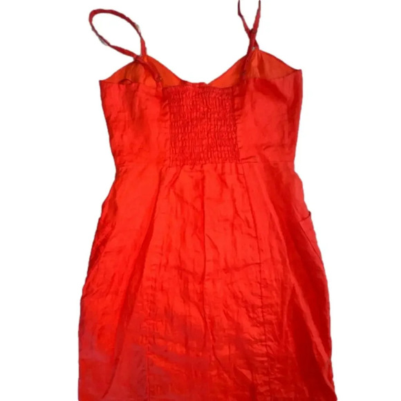 Cynthia Rowley Linen Red/Orange Button down Dress with pockets 4 - Picture 3 of 10